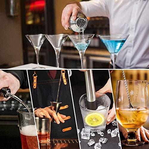 24 oz Cocktail Shaker Set Bartender Kit by Aozita, Stainless Steel Martini Shaker, Mixing Spoon, Muddler, Measuring Jigger, Liquor Pourers with Dust Caps and Manual of Recipes, Professional Bar Tools 6