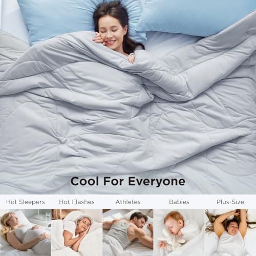 Bedsure Cooling Comforter Queen Size - Cooling Blankets for Hot Sleepers, Lightweight Comforter for Summer with Dual-Sided Cool Tech, Soft Breathable Cold Blanket for Sleeping, Grey, 88x88 Inches 8