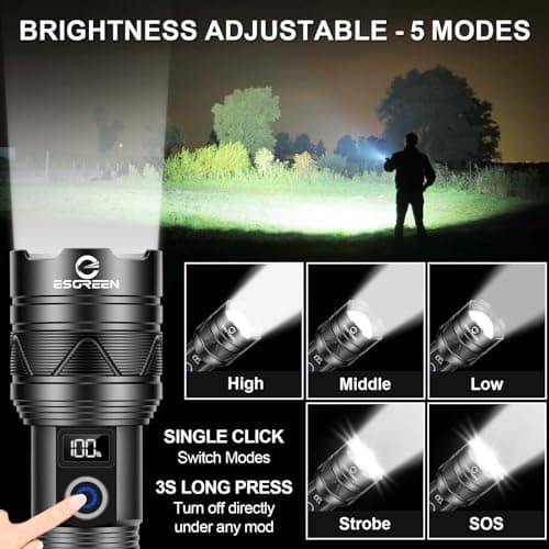Rechargeable Flashlights 10000 High Lumens, Long Range 5000ft, Super Bright LED Flashlight USB C, High Powerd Multi-functional Heavy Duty Strong Flash Light High Beam, For Emergency Home Camping 5