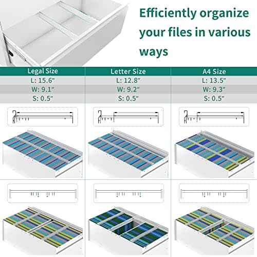 YITAHOME 3 Drawer Lateral File Cabinet with Lock, Metal Stainless Steel Wide Lateral Filing Cabinet for Legal/Letter A4 Size, Office Organizer Storage Cabinet,White 5