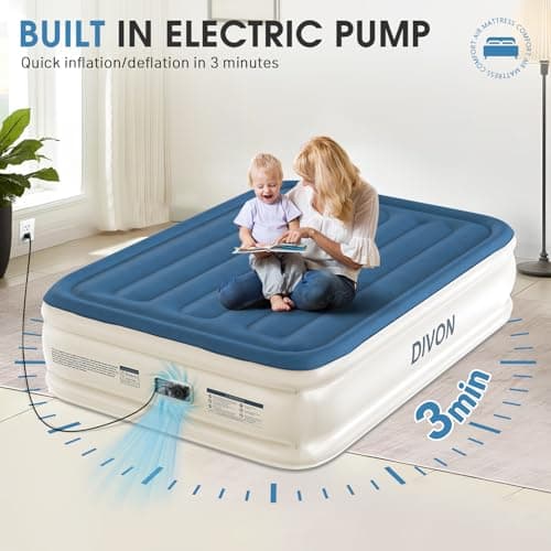 DIVON Air Mattress Full with Built in Pump,18’’Thicken Inflatable Mattress in 3 Mins,Foldable Blow Up Mattress,Portable Full Size Air Mattress for Camping,Travel&Floor,Air Bed for Adults,660lbs 7
