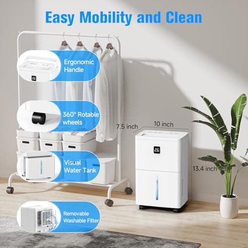 25 Pint Dehumidifier for Basement, Up to 3000 Sq.Ft, Quiet Dehumidifier with Drain Hose, Humidity Control, 24H Timer, Ideal for Bedroom, Bathroom, Room 9