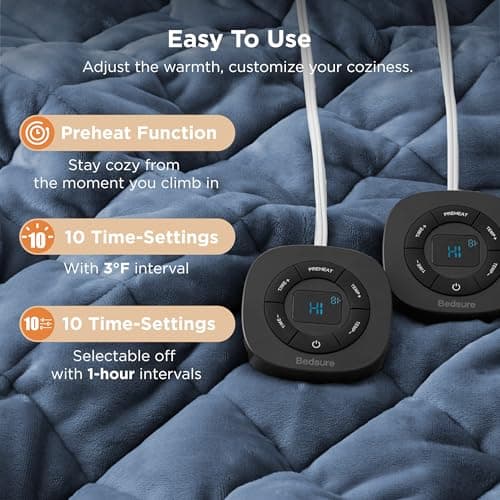 Bedsure Electric Blanket King Size - Dual Control Heated Blanket King with 10 Heat Settings, Thick Heating Blanket with 10 Time Settings, Fast Heating Quilted Blanket (100x90 inches, Bering Sea) 5
