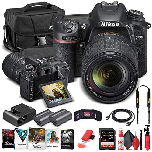 Nikon D7500 DSLR Camera with 18-140mm Lens (1582) + 64GB Memory Card + Case + Corel Photo Software + EN-EL 15 Battery + Card Reader + HDMI Cable + Cleaning Set + Flex Tripod + Memory Wallet
