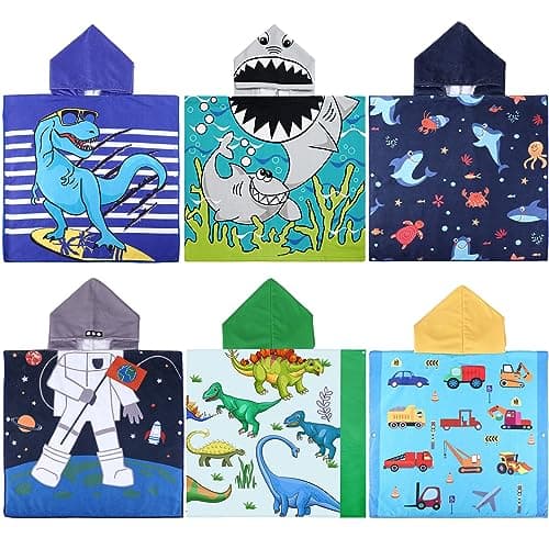 Oudain 6 Pcs Kids Hooded Bath Towel with Hood Microfiber Beach Baby Pool Beach Towel for Boy Girls Toddler Kids