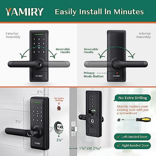 Yamiry Smart Door Lock, Biometric Fingerprint, Keyless Entry, App Control, 6 Ways to Unlock, DIY Installation, Black 6