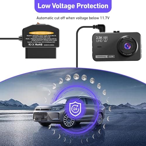 OBD2 OBD Power Cable for Dash Camera, OBD to Type-C USB OBDII Adapter Hardwire Charger Cable 24 Hours Surveillance and Acc Two Mode with Switch Button and Low Voltage Protection, 12-36V to 5V/3A 5