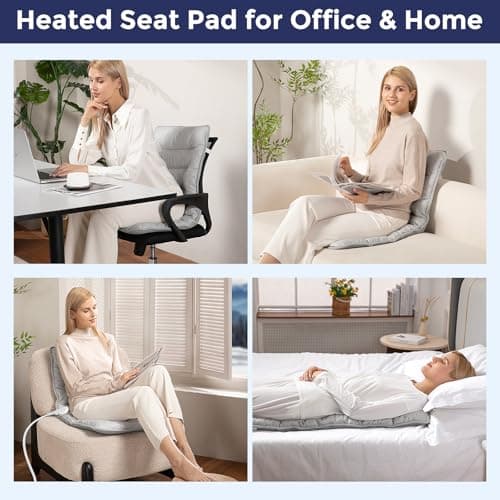 Heated Seat Cushion for Office Chair, Heated Seat Pad for Pain Relief Promote Blood Circulation with 3 Heat Levels & 90mins Auto-off, Chair Warmer for Back, Waist, Hips, Thighs Home Office Use, Grey 6
