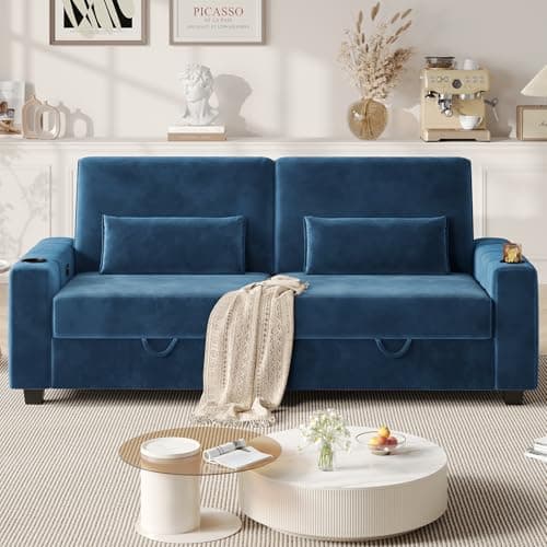 COPIAE Loveseat Sofa, Larger Couch Velvet Fabric with Storage, Charging Ports, Heightened Backrests, Removable Cover Modern Comfy Couches Easy Assembly for Living Room, 88 Inch Navy