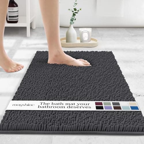 MAYSHINE Plush Shaggy Chenille Bath Mat | Extra Soft, Super Absorbent, Non-Slip Bathroom Rug | Fluffy Microfiber, Area Rug Sets for Bathroom Floor, Kitchen, Living Room | 23"x14" | Charcoal Gray