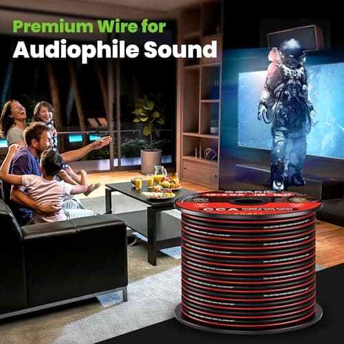 GEARit 14 Gauge Speaker Wire 100ft,Flexible Speaker Cable with Foot Markers & Polarity Markings,14 Gauge Wire for Car Audio & Home Theater Speakers,Audio Cable for DIY Installations,CCA(Black) 8