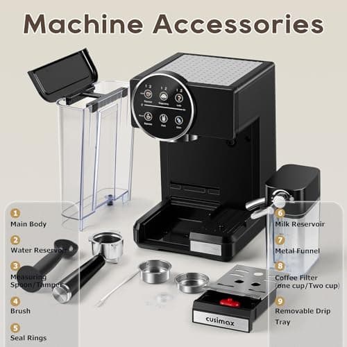 CUSIMAX Expresso Coffee Maker with Milk Frother,Cappuccino Machine Makes Espresso,Cappuccino,and Lattes with One-Touch Ease,and the Manual Mode Makes Creative Coffees with Cleaning Function 5