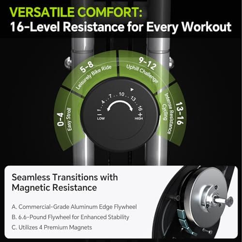 LINBOLUSA Indoor Exercise Bike for Seniors, 5 IN 1 Foldable Stationary Bike with 16-Level Magnetic Resistance and Tri-Position Ride, 300LBS Capacity, 5.5 LBS Flywheel, for Home Workout 817 Black 5