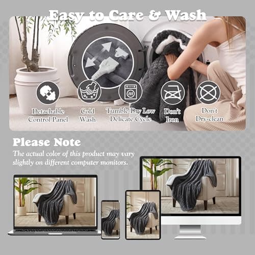 ACCU-WARMTH Tufted Heated Blanket Throw Size- Fast Warming with 6 Heat Settings & 4 Hours Auto-Off, Electric Throw Blanket for Couch, 50"x60", London Grey 7