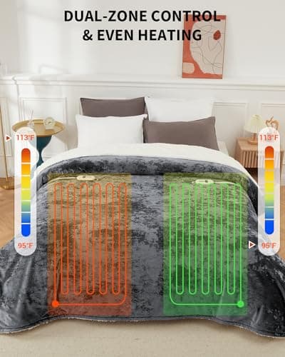 GarveeHome Heated Blanket King Size, King Size Electric Blanket with Dual Controls, Velvet Soft Fast Heating Blankets, 4 Heat Settings & 10H Auto Off, Machine Washable, ETL Certified, 90" × 100" Grey 4