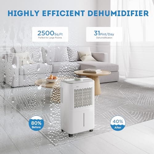 Dehumidifier for Basement, Home Dehumidifiers with Drain Hose for Large Room Bathroom, Auto Drain or Manual Drainage (31 pint) 2