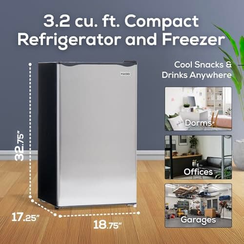 Igloo 3.2 Cu.Ft. Mini Fridge with Freezer - Single Door Compact Refrigerator with Glass Shelves for Homes, Dorms & Offices- Keep Snacks, Drinks & Frozen Foods Cool with Temperature Control Mini Fridge 2