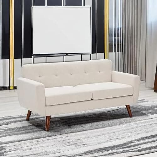 Tbfit 65" W Loveseat Sofa, Mid Century Modern Decor Love Seat Couches for Living Room, Button Tufted Upholstered Small Couch for Bedroom, Solid and Easy to Install Love Seats Furniture, Beige 5