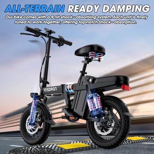 INSDRGN Electric Bike for Adults and Teens,14" Folding Adult E Bike with 650W Peak Motor,20MPH,28Miles Range,Advanced 9-Point Suspension & Dual Disc Brake,Removable Battery,UL 2849 Certified 6