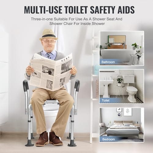 Rengue Bedside Commode, Heavy Duty Padded Drop Arm Commode Chair for Toilet Porta Potty for Adult and Seniors, Height Adjustable Bedside Toilet with Removable Pail, White 5