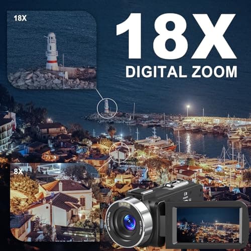 8K 64MP Video Camera Camcorder with IR Night Vision Vlogging Camera, 18X Zoom WiFi Digital Touch Screen Camcorder for YouTube with 32G SD Card, 2.4G Remote Control, Microphone, and Two Batteries 6