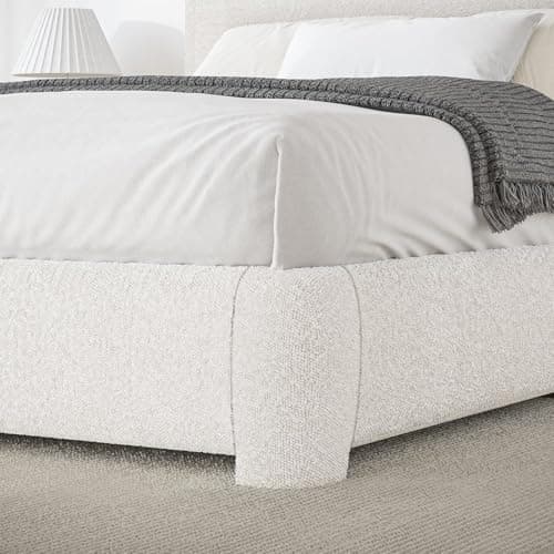 BarnFurin Full Size Bed Frame,Cloud Boucle Upholstered Platform Bed Frame with Headboard, Modern Style, Soft Rounded Corners, No Box Spring Required, Easy Assembly, Beige 7