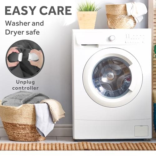 Sunbeam Royal Sherpa Foot Pocket Heated Throw Electric Blanket, 50" x 60", 4 Heat Settings, 4-Hour Auto Shut-Off, Warming Throw for Couch or Bed, Fast Heating, Machine Washable, Grey 10