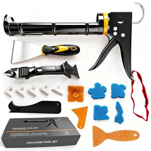 Caulk Gun Kit with Caulk Remover Tool - Smooth Silicone Caulking Gun Set for Caulking Removal, Shower & Bathroom, Includes Caulking Gun Tool, Caulk Scraper Tool Spackle Knife, All in One with Gift Box