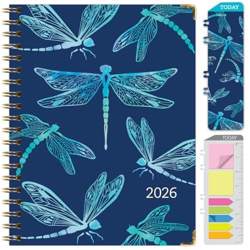 HARDCOVER 2026 Planner, 8.5"x11": 14 Months (November 2025 - December 2026), Daily Weekly Monthly Planner, Yearly Agenda, Bookmark, Pocket Folder and Sticky Note Set (Dragonflies)