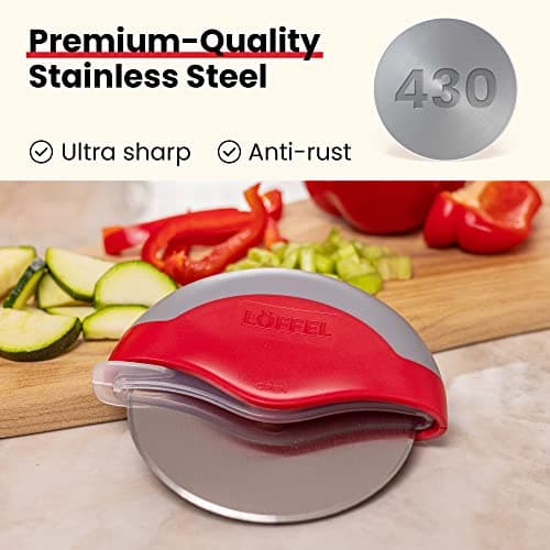 LÖFFEL Premium Pizza Cutter Wheel - Slicer with Protective Blade Guard - Razor Sharp Stainless Steel - Easy to Clean & Detachable Slicer - Round Shaper With Cover & Slip Resistant Handle 6