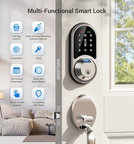 Veise RZ07 Fingerprint Smart Lock, 7-in-1 Smart Locks for Front Door, Keyless Entry Door Lock with App Control, Biometric Electronic Touchscreen Keypad Deadbolt, Satin Nickel 4