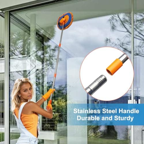 52" Multipurpose Microfiber Duster with 2 Washable Chenille Microfiber Cloth Head, Baseboard Cleaner, Wall Duster, Car Duster, Cleaning Supplies for Walls, Ceilings, Floors, Car, Furniture 5