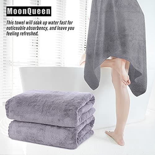 MOONQUEEN 2 Pack Premium Bath Towel Set - Quick Drying - Microfiber Coral Velvet Highly Absorbent Towels - Multipurpose Use as Bath Fitness, Bathroom, Shower, Sports, Yoga Towel (Grey) 7