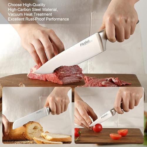 Knife Block Set, Kitchen Knife Sets with Block, FIKSHOT Knives Set - Razor-Sharp Santoku Knives, Fruit and Kitchen Sets - Rust Resistant for Homecooks (Silver + Walnut) 3