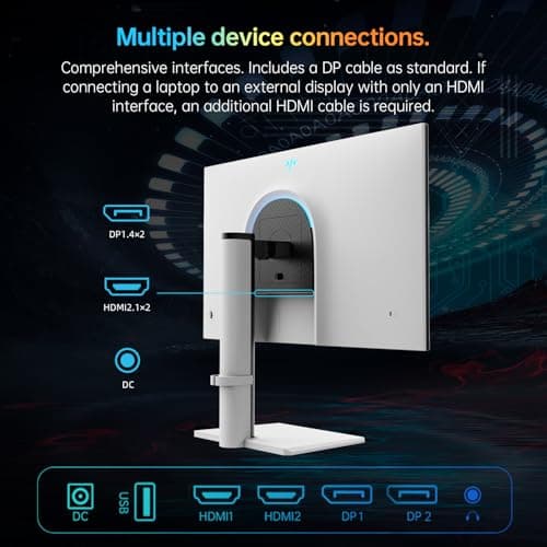 KTC Monitor 27-inch White Gaming Monitor WQHD (2560x1440) Fast IPS, 300Hz (Supports 320Hz via Overclocking) 1ms 144% sRGB High Brightness 450cd/㎡, Low Blue Light, Flicker-Free, 2 x HDMI, 1 x DP H27E6 7