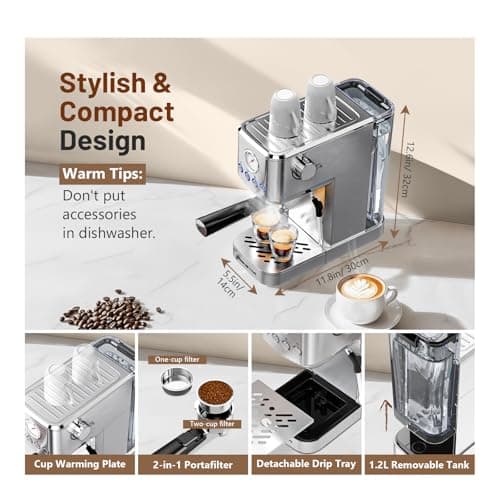 KEENSTAR Espresso Machine, 20 Bar Cold Brew Espresso Maker with Milk Frother Steam Wand, Latte Machine for Cappuccino, Latte, Gifts for Your Lover 7