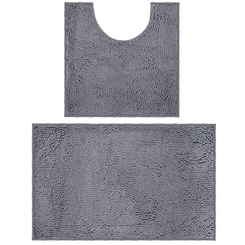 VAGAU Bathroom Rugs Chenille Bath Mat Sets 2 Pieces, Extra Thick and Soft Absorbent Bath Rugs, Machine Washable, Non-Slip Plush Bath Mats for Tub, Shower, and Bath Room +Toilet Mat(Dark Grey)
