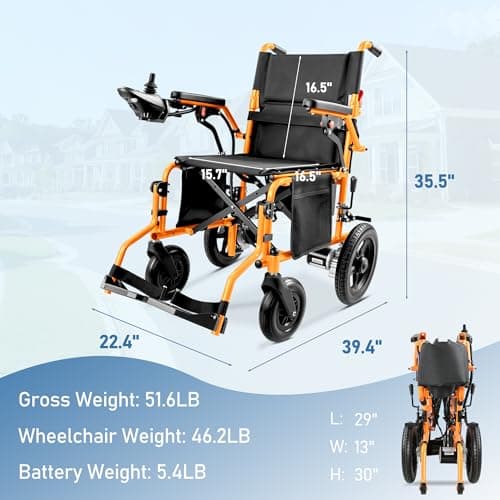 YF001 Zygenair Electric Wheelchair 330Lbs Capacity Foldable Electric Wheelchairs for Adults with 12Ah Lithium Battery, 15 Miles Range Power Wheelchair, Motorized Wheelchair 500W Motors(Orange) 8