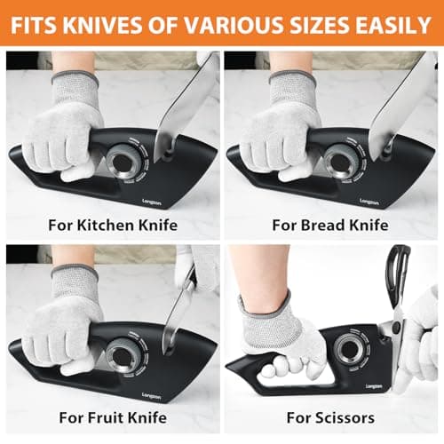 Longzon 6-in-1 Knife Sharpener 5 Stage for Serrated Knives, Scissors with Cut-Resistant Glove,Original Premium Polish Blades,Best Kitchen Knife Sharpener Repair & Restore Pocket Knife, Chefs knife 8