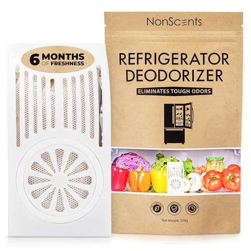 NonScents Refrigerator Deodorizer – Odor Eliminator for Fridge & Freezer – Outshines Baking Soda & Deodorizer with Activated Charcoal – Unscented & Long-Lasting, Freshen Refrigerator