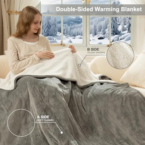 FVERWAG Heated Blanket Queen Size - 84" x 90" Electric Blanket with 5 Heat Settings, Double Zone Heating, 10 Hrs Auto Off, Overheat Protection, Washable Heating Blanket, Gifts for Grandma, Grey 4