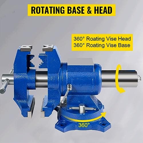 VEVOR Bench Vise 6 Inch, Double Swivel Rotating Heavy Duty Vise Head/Body Rotates 360°,Pipe Vise Bench Vices 30Kn Clamping Force,for Clamping Fixing Equipment Home or Industrial Use 5
