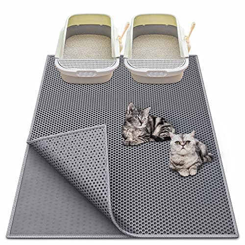 Waretary Cat Litter Box Mat: 36"x 30" Waterproof Kitty Cat Litter Trapping Mat, Easy-clean Double-layer Scatter Control Pad Rug (Grey)