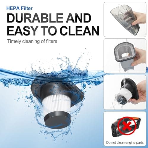 siumxr Handheld Vacuum Cordless,Powerful Suction 30Mins Long Runtime, Dust Busters Cordless Rechargeable with Two Washable Filters,Wet and Dry Hand Held Vacuum Cordless for Home, Car or Office 6