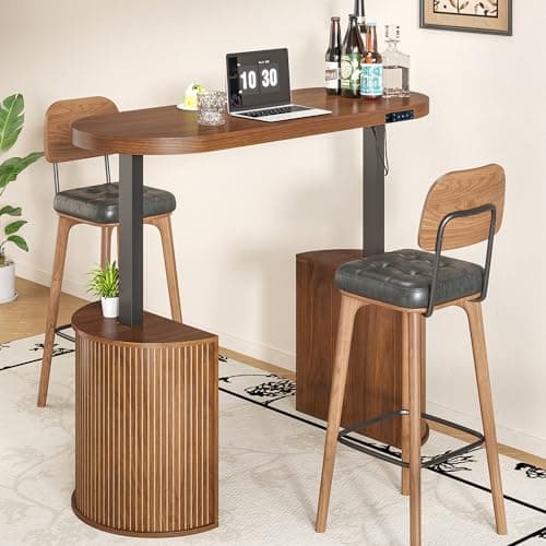 Xyulmeo Mid Century Modern Electric Standing Desk with Storage, 55 x 22 Inch Small Sit Stand Up Desk, Wood Adjustable Height Computer Executive Desk for Home Office, Laptop, Walnut 9