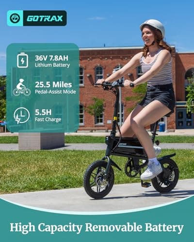 Gotrax Nano 14" Folding Electric Bike, Max Range 25Miles(Pedal-Assist) & Max Speed 15.5Mph, Power by 350W Motor, Adjustable Seat & Dual Fenders, Commuter Electric Bicycle for Adults/Teens Black 5