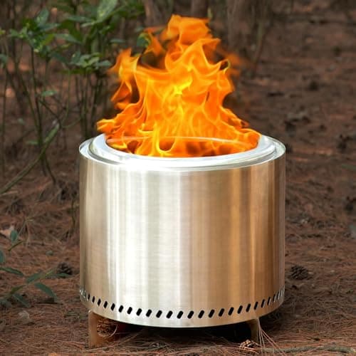 DUMOS 19 Inch Smokeless Stainless Steel Fire Pit Portable Outdoor Fire Pits Triple-Layer Combustion 360° Airflow Camping Fireplace Ideal for Family Friend Gathering