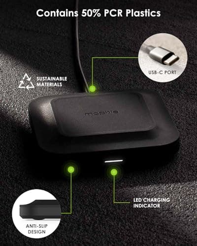 Mophie Universal Wireless Charge Pad - 15W Fast Charging for Qi-Enabled Devices, iPhone, Google Pixel, Samsung Galaxy - Desktop & Nightstand Essential 7