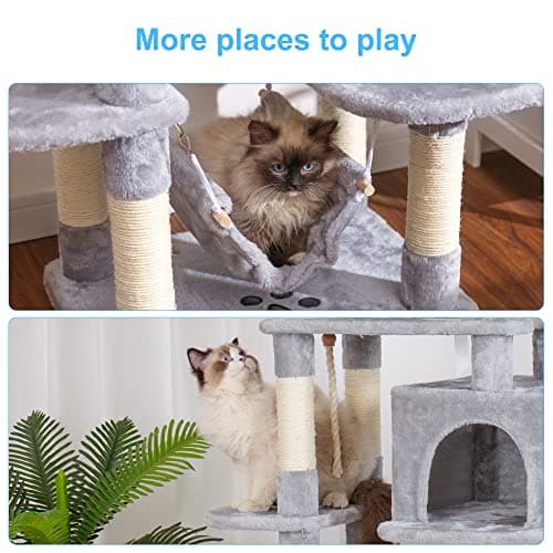 Hey-brother Multi-Level Cat Tree Condo Furniture with Sisal-Covered Scratching Posts, 2 Plush Condos, Perch Hammock for Kittens, Cats and Pets, Light Gray MPJ020-SW 6