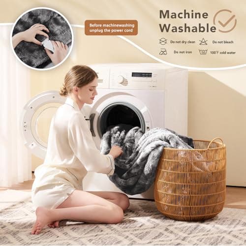 Homemate Heated Blanket Electric Throw - 50"x60" Heating Blanket Throw 1/2/4/6/8 Hours Auto-Off 10 Heat Levels Over-Heat Protection Luxury Faux Fur Sherpa ETL Certification 7